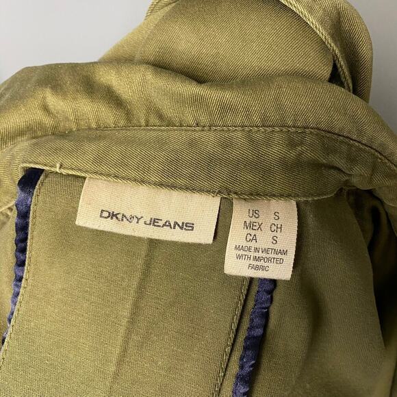 DKNY Jeans Military Style Olive Green Trench Coat Womens Size S - Picture 8 of 8